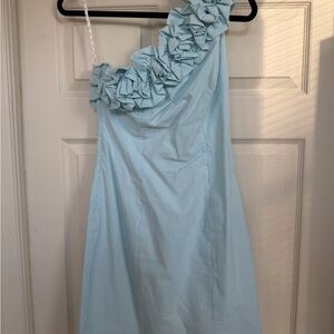One-Shoulder Ruffle Dress in Light Blue